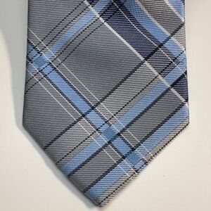 Ryan Seacrest Distinction Gray and Light Blue Plaid Silk Tie